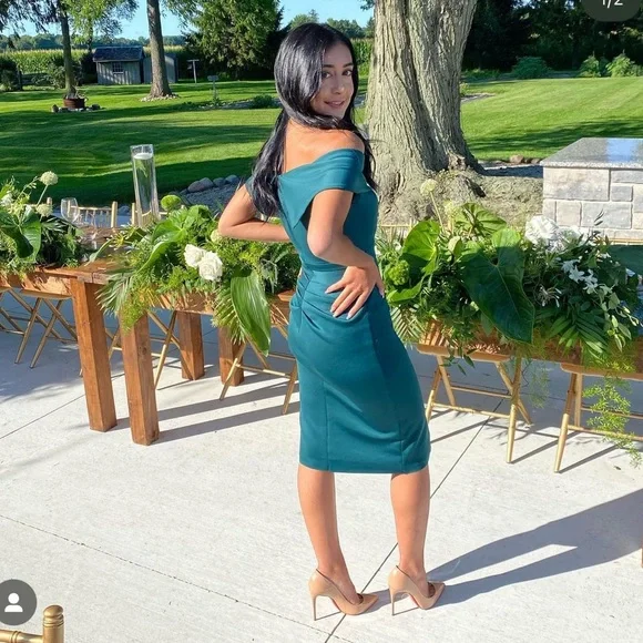 XSCAPE Women's Off-The-Shoulder Midi Dress - Picture 1 of 7